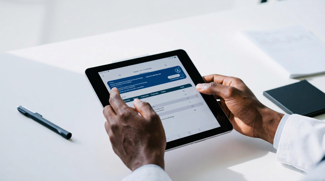 Clinician reviewing a patient's diagnostic report on a tablet